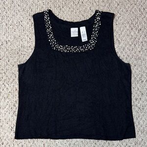 Emma James Liz Claiborne Beaded Black Tank Top Sweater Silk & Angora Blend XL